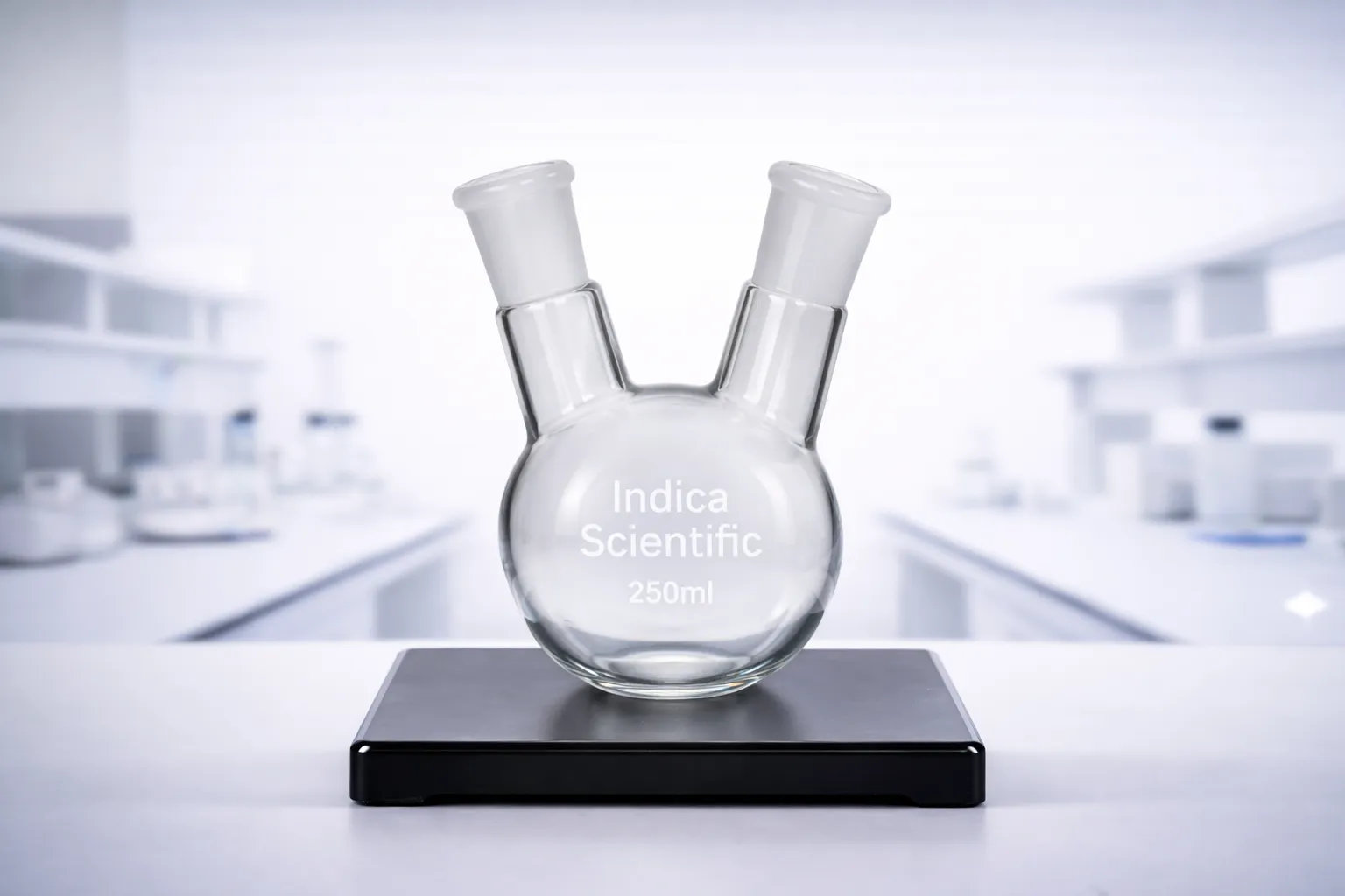 Two-neck round bottom flask for complex apparatus assembly